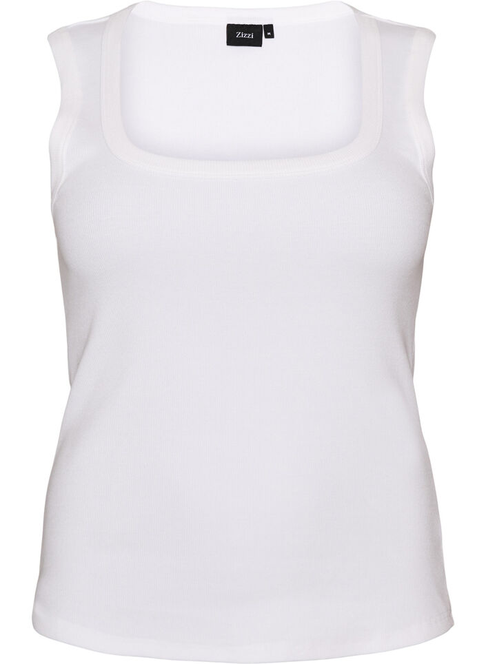 Ribbet topp med firkantet halslinje, Hvit, Packshot image number 0