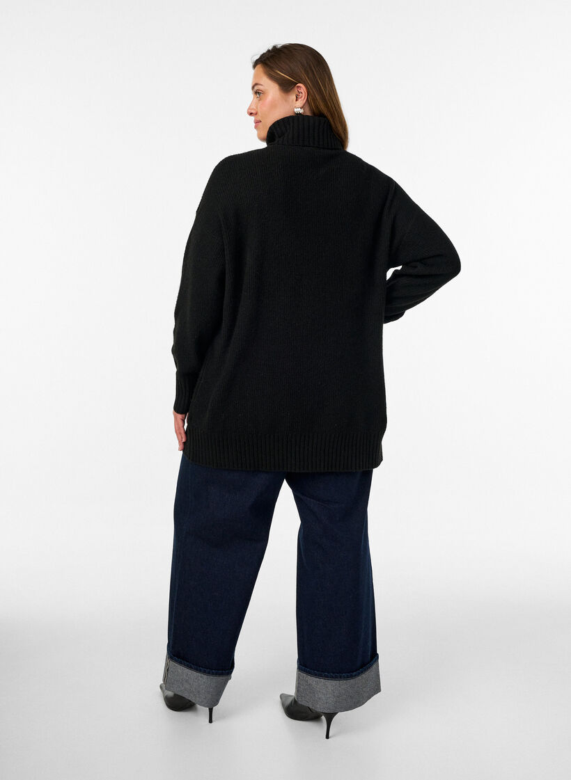 L&oslash;s strikket genser med rullekrage, Svart, Model image number 2