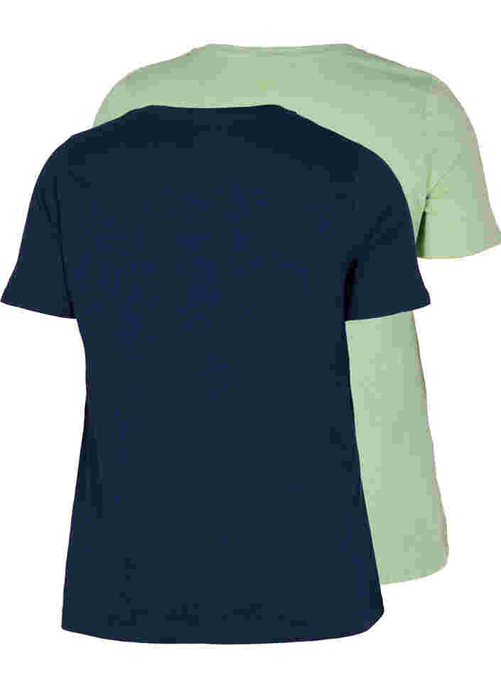 2 stk. kortermet T-skjorter i bomull, Navy B/Reseda, Packshot image number 1