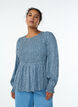Bluse med smocket topp og blomstertrykk, Bl&aring;, Model image number 0