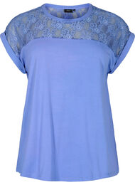 T-skjorte i bomull med blonder, Persian Jewel