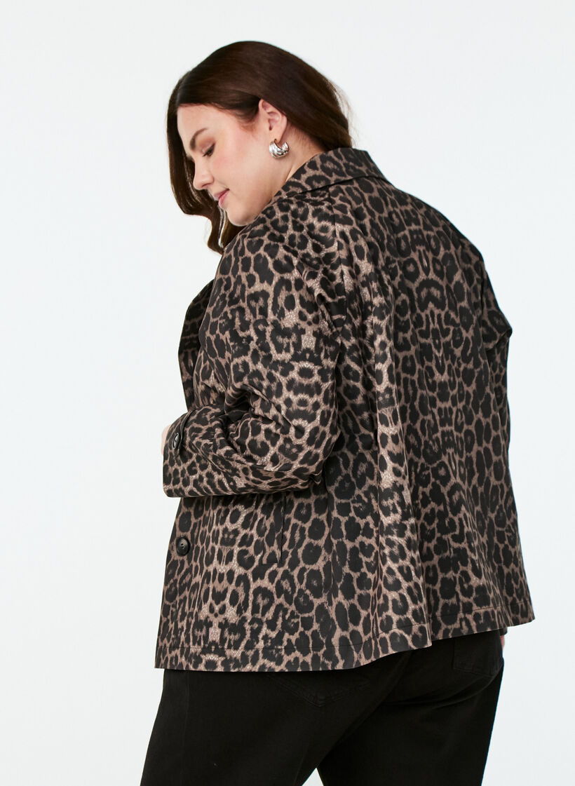 Dobbeltradet blazerjakke med leopardmønster, Leo AOP, Model