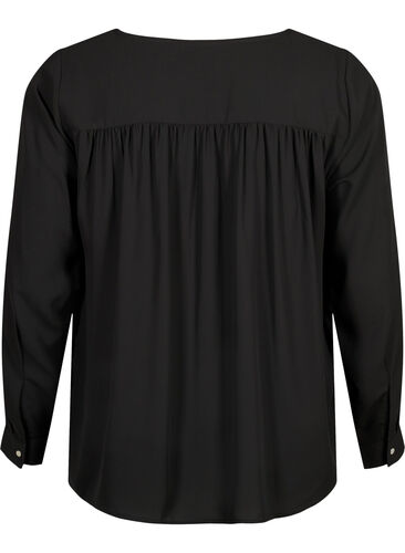 Bluse med lange ermer og rynker på ryggen, Black, Packshot image number 1