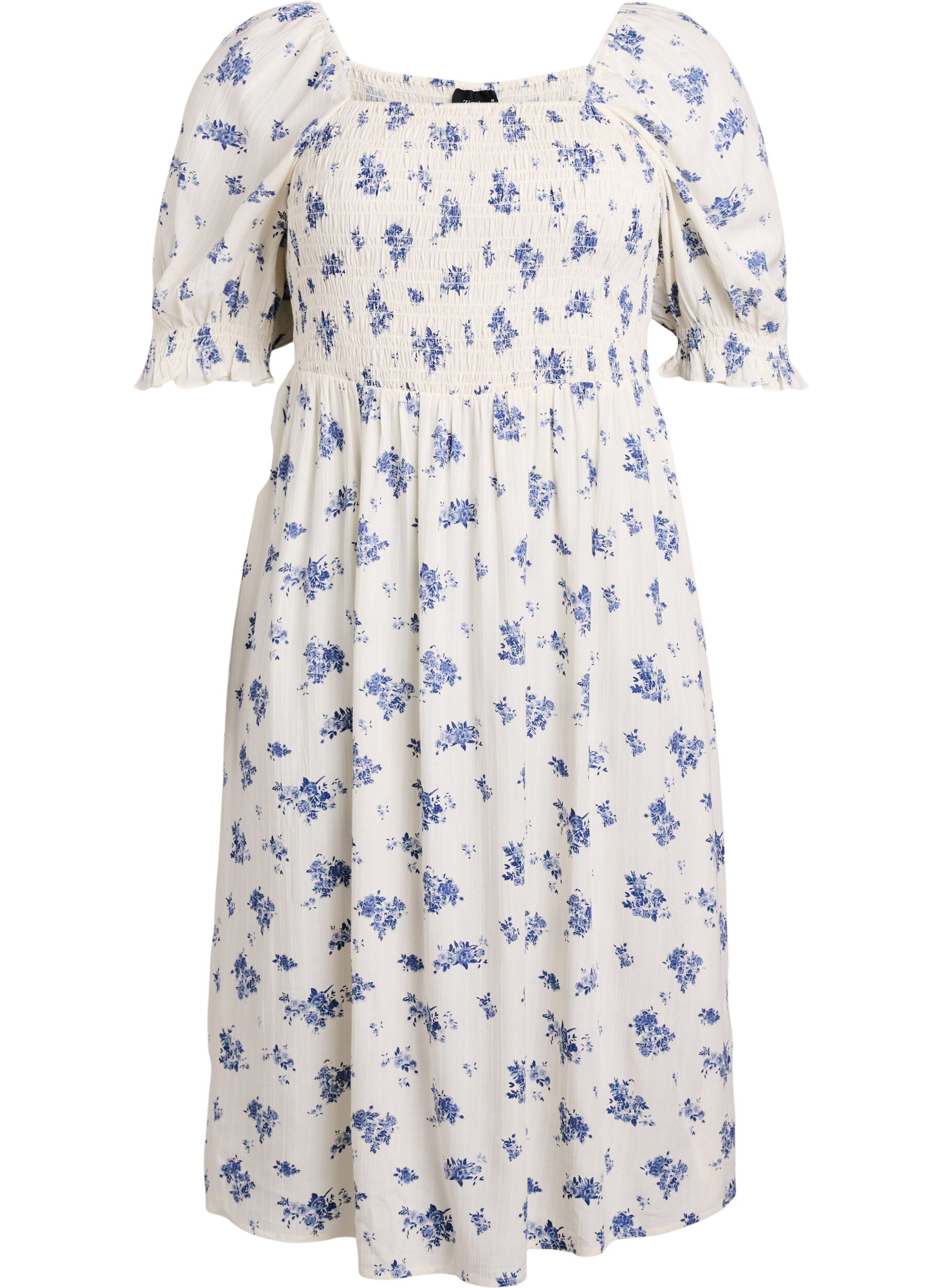 ZizziBlomstrete midikjole av viskose med smock, Hvit, Packshot image number 0