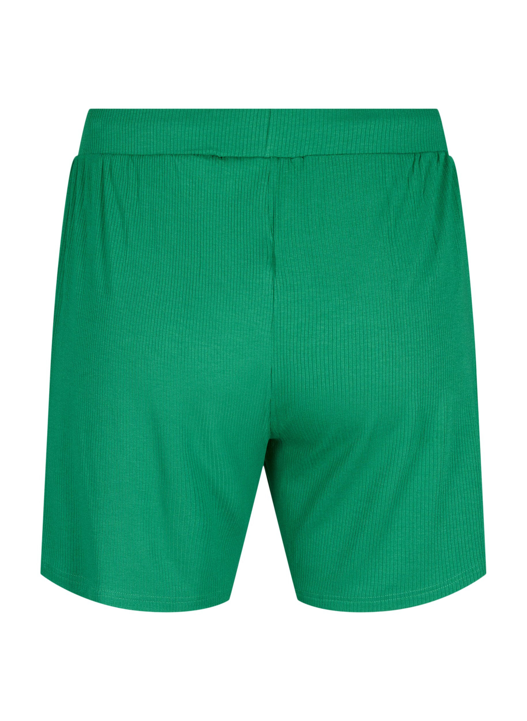 ZizziShorts i viskosekvalitet med ribbestrikk og ledig passform, Jolly Green, Packshot image number 1