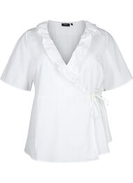 Kortermet bluse med volangdetaljer, Bright White