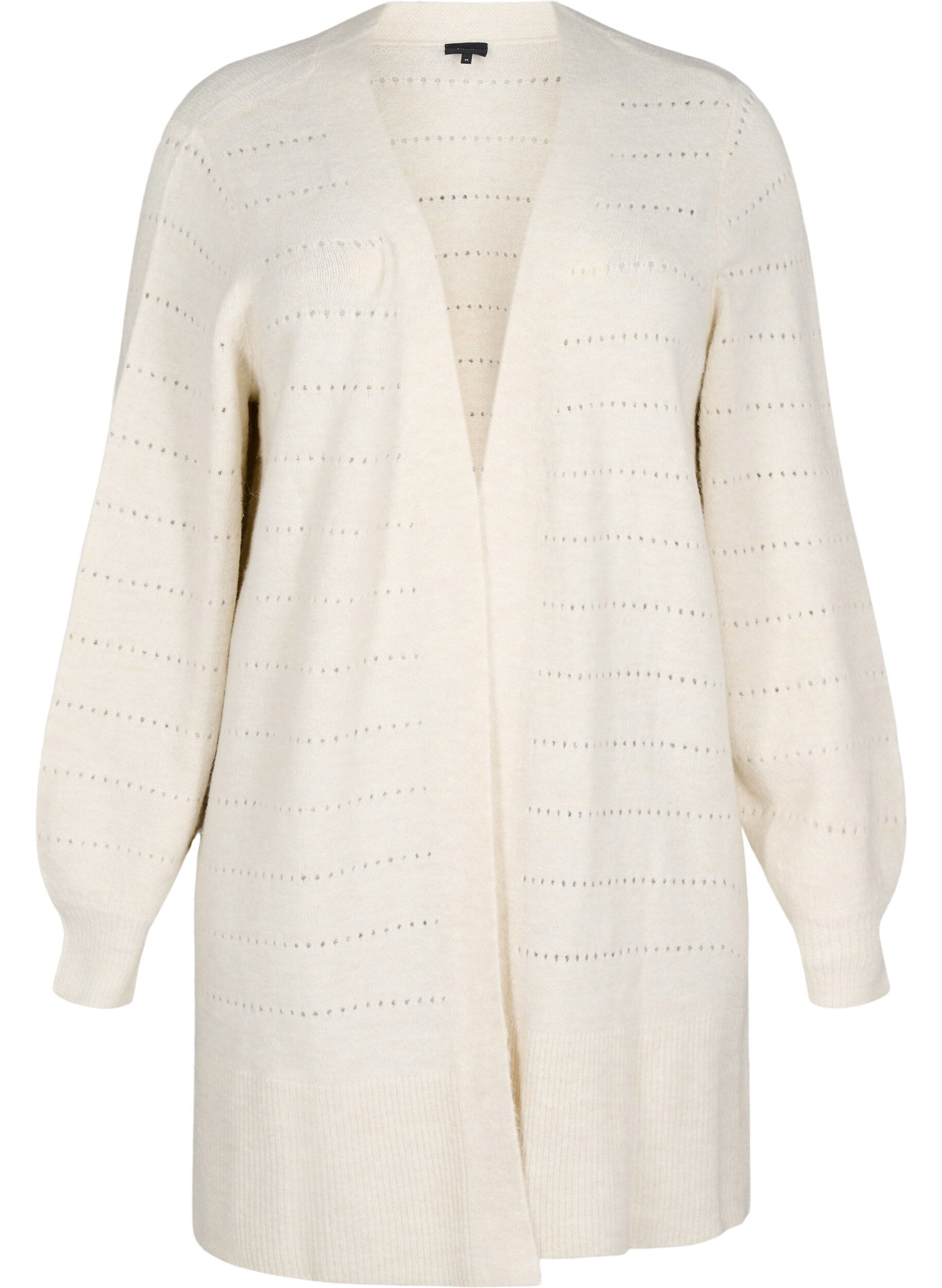 ZizziLang strikket cardigan med blondem&oslash;nster, Birch Mel., Packshot image number 0