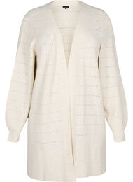 Lang strikket cardigan med blondemønster, Birch Mel.
