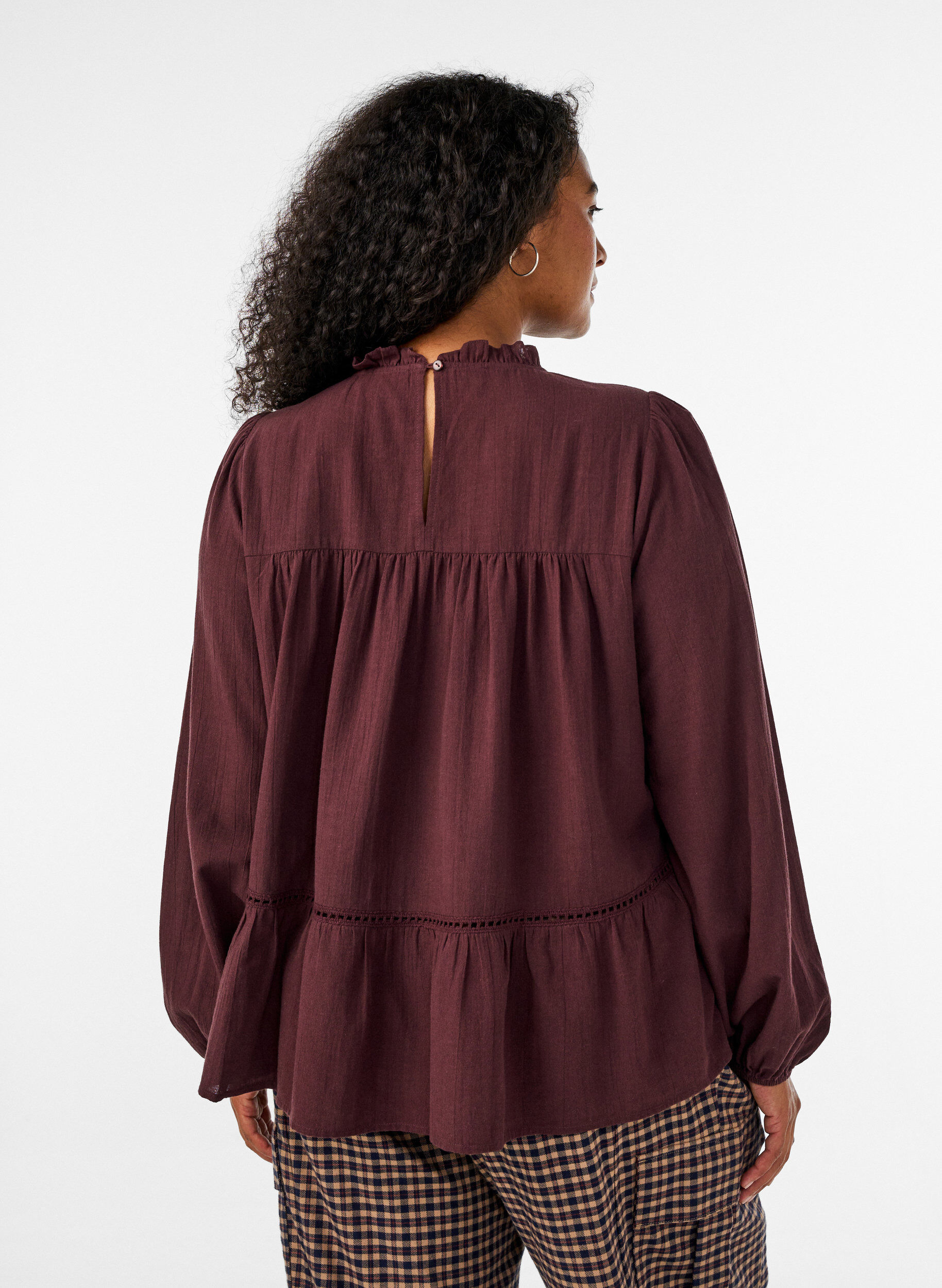 ZizziBluse med broderi og hullbrodert kant, M&oslash;rk Bordeaux, Model image number 2