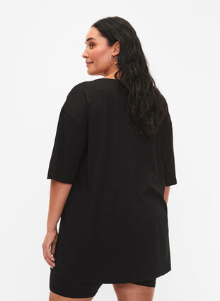 Oversized bomulls T-skjorte med mønster, Black GOOD, Model image number 1