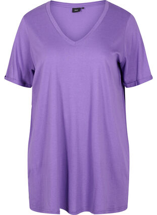 Ensfarget oversized T-skjorte med V-hals, Deep Lavender, Packshot image number 0