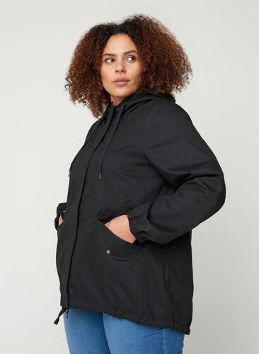Kort jakke med hette og lommer, Black, Model image number 0