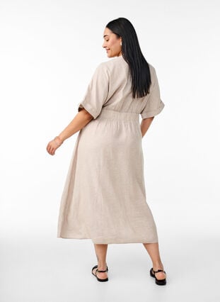 Zizzi Midikjole i lin og viskose med splitt foran, Beige, Model image number 1