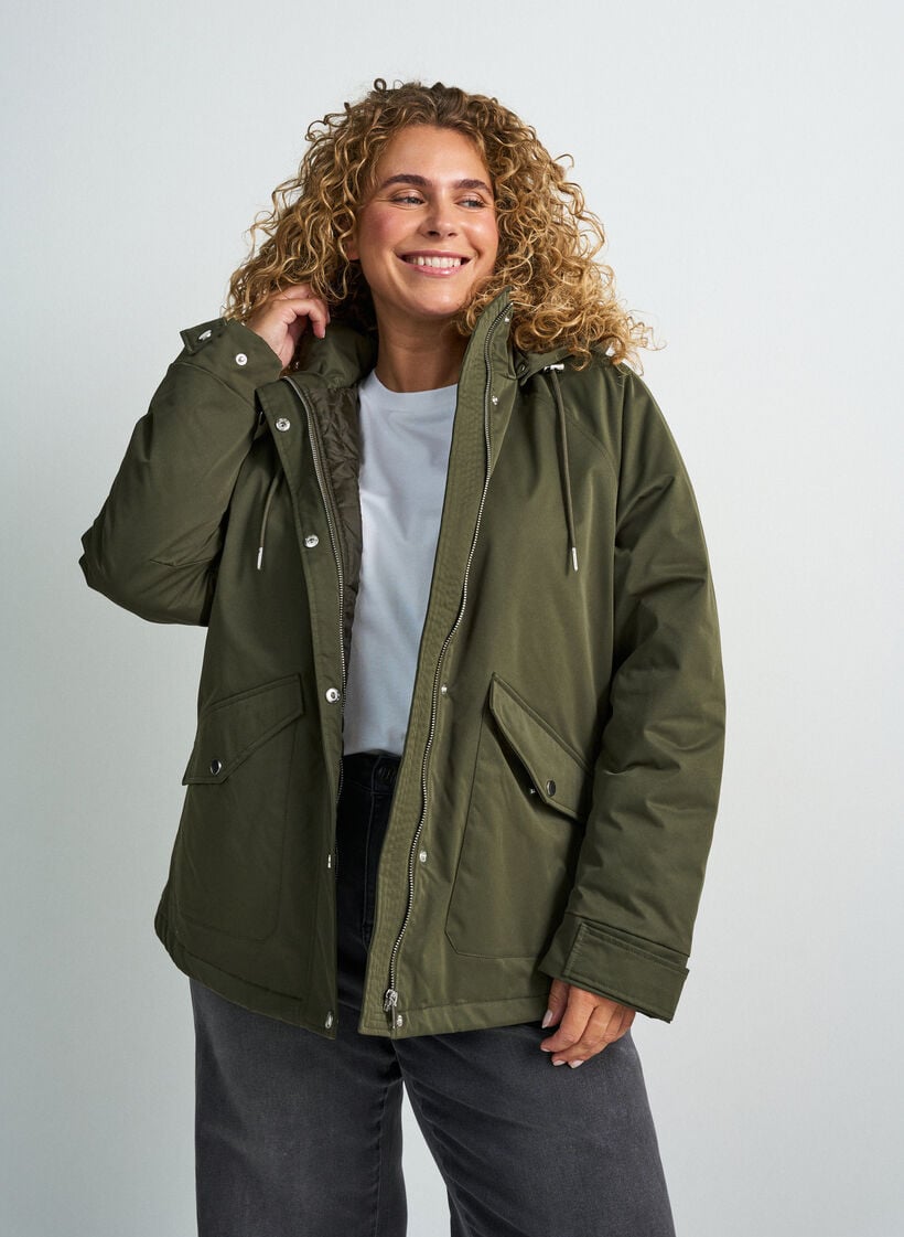 Polstret parkas med avtakbar hette, Gr&oslash;nn, Model image number 0