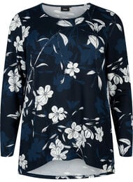 Blomstret bluse med lange ermer, Navy B. Flower AOP