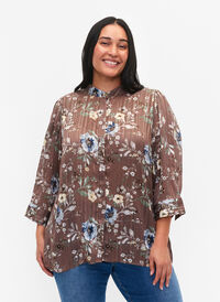 Blomstermønster skjorte , Brown Flower AOP, Model