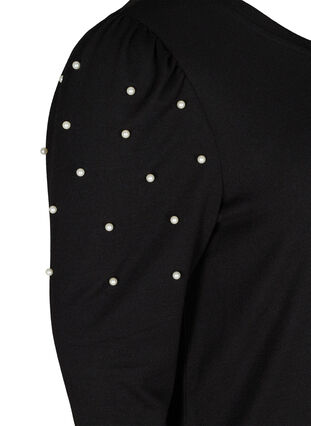 Kjole med lange puffermer og perler, Black, Packshot image number 3