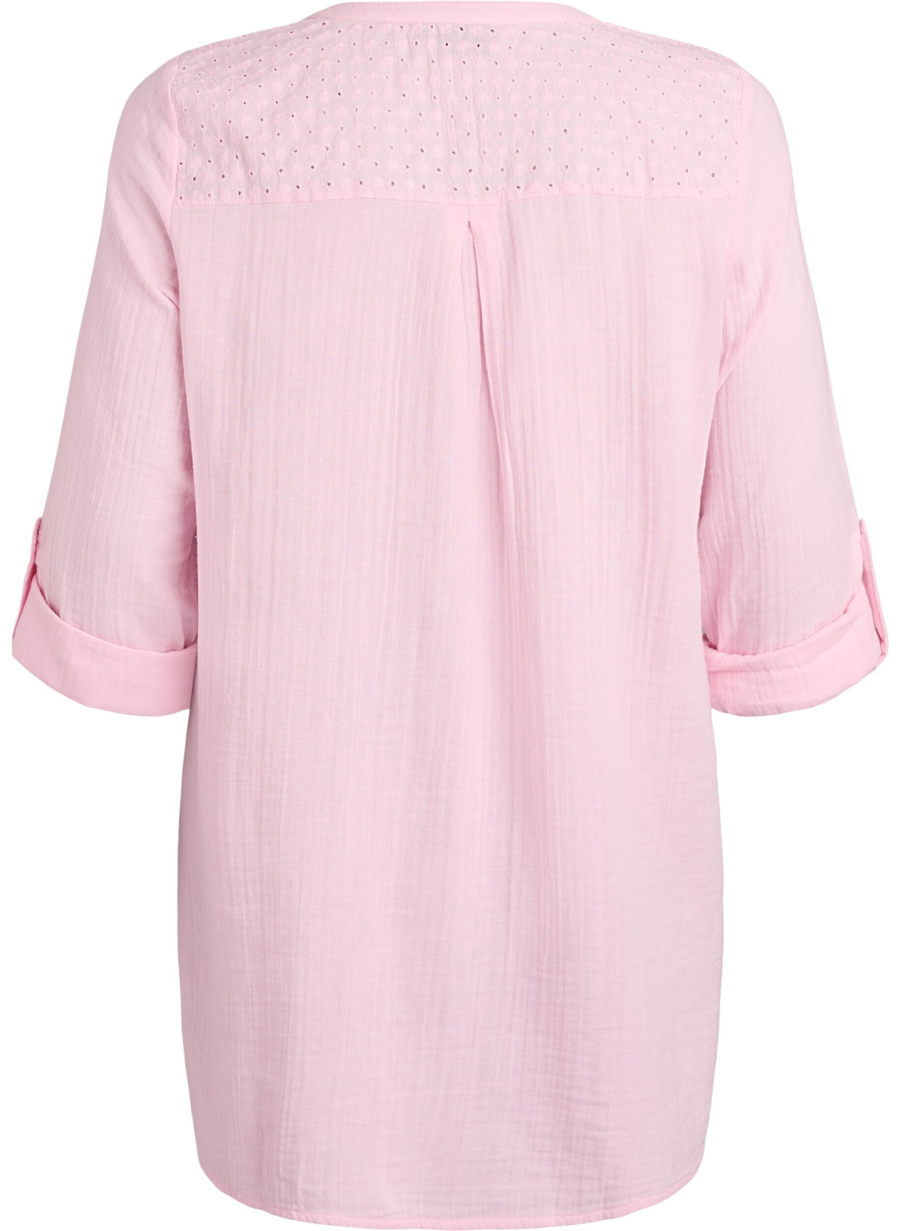 ZizziBomullsmuslin tunika med broderie anglaise, Rosa, Packshot image number 1