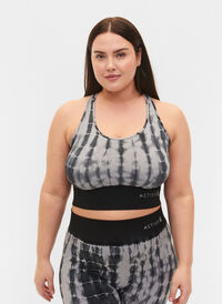 Sømløs sports-BH med krysset rygg, Black Tie Dye, Model