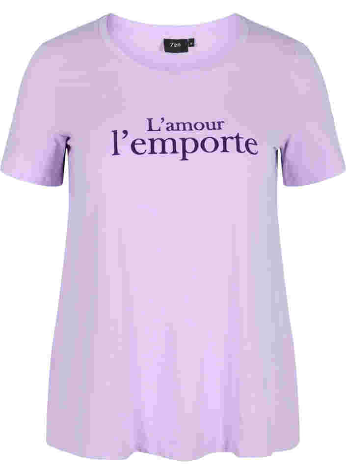 Kortermet T-skjorte i bomull med mønster,  Lavender LAMOUR, Packshot