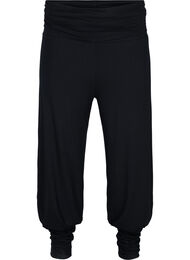 Løse viskosebukser med strikkant, Black