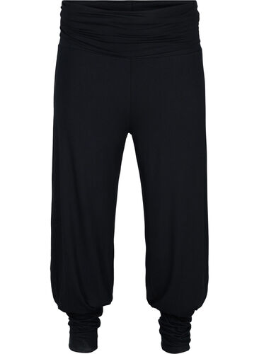 Løse viskosebukser med strikkant, Black, Packshot image number 0