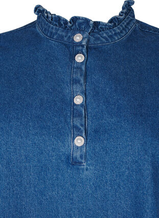 Zizzi Denimkjole med volanger og A-snitt, Blue Denim, Packshot image number 2