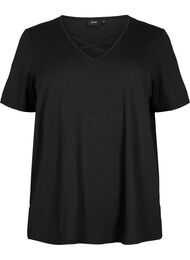 T-skjorte med V-hals og kryssdetalj, Black