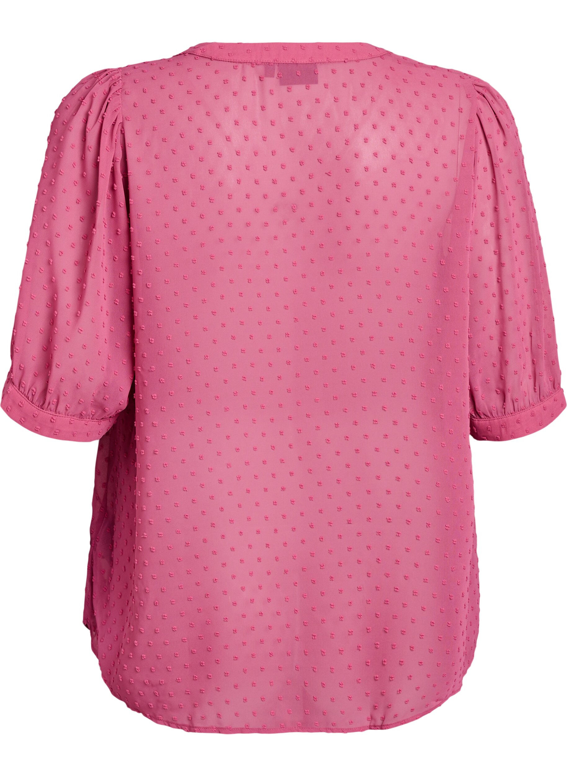 Zizzi Kortermet skjortebluse med prikket tekstur, Rosa, Packshot image number 1