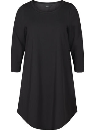 Ensfarget kjole med a-form, Black, Packshot image number 0
