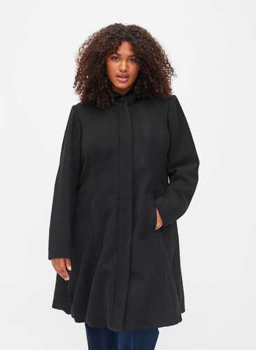 Jakke med hette og A-form, Black, Model image number 0