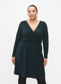 Glitterkjole med omslagsutseende og lange ermer, Black Scarab, Model