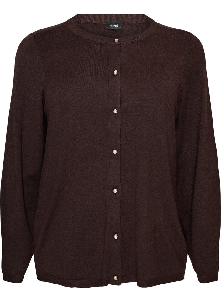 Cardigan med runde knapper, Brun, Packshot image number 0