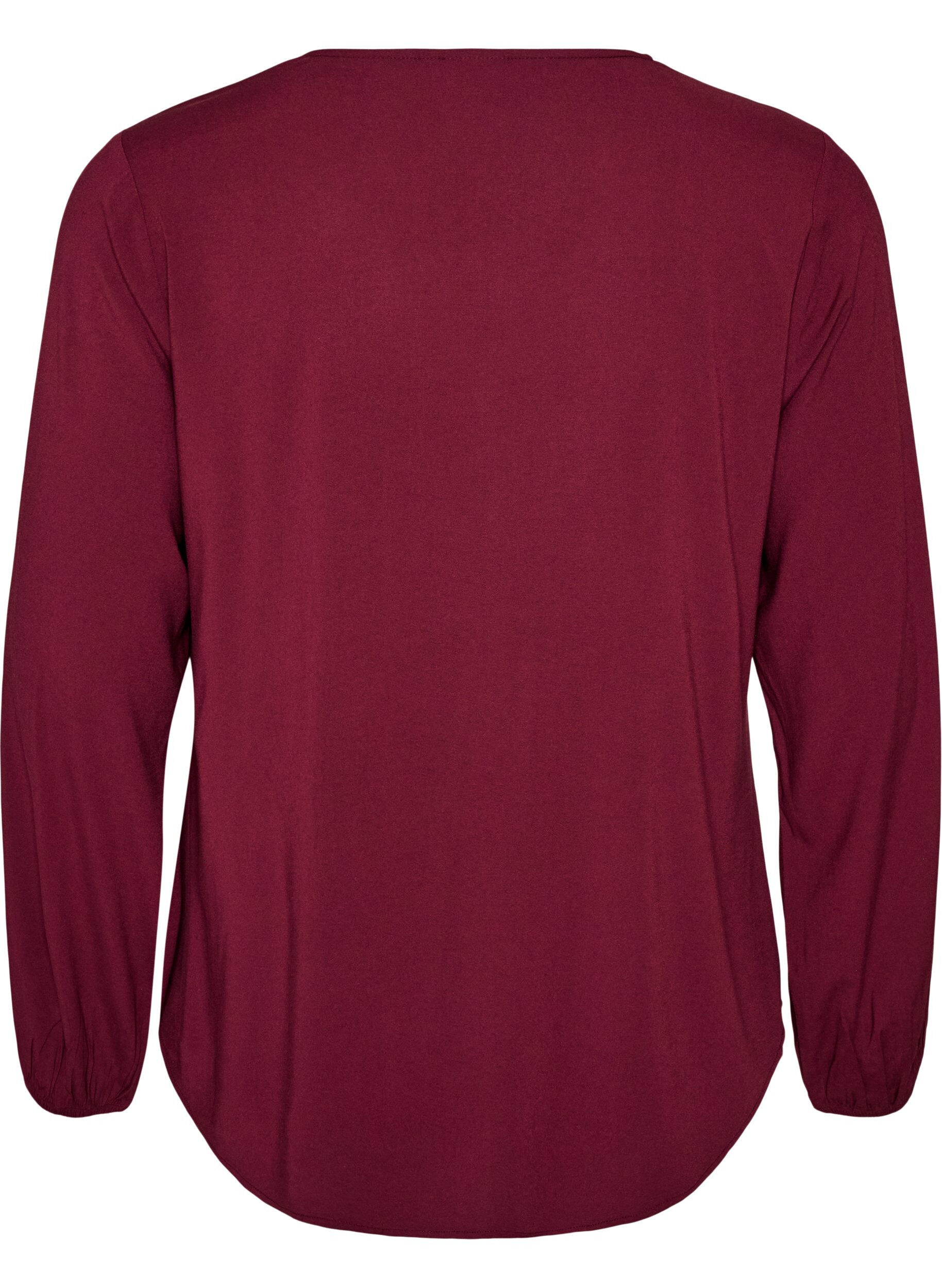 ZizziViskosebluse med V-hals og avrundet fold, R&oslash;d, Packshot image number 1