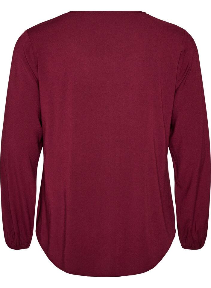 Viskosebluse med V-hals og avrundet fold, R&oslash;d, Packshot image number 1