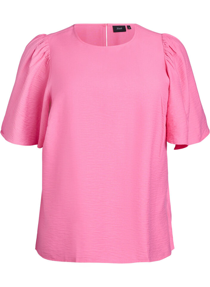 Bluse med korte, vide ermer, Rosa, Packshot image number 0