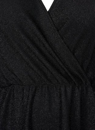Glitterkjole med omslagsutseende og lange ermer, Black Black, Packshot image number 2