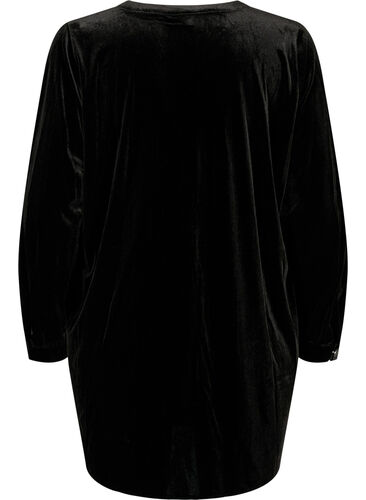 Langermet velourkjole med v-hals, Black, Packshot image number 1