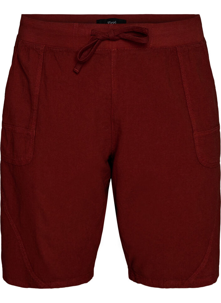 L&oslash;s shorts av bomull med lommer, R&oslash;d, Packshot image number 0