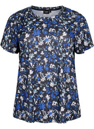 FLASH – T-skjorte med blomstertrykk, Black Blue Green AOP