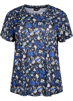 FLASH – T-skjorte med blomstertrykk, Black Blue Green AOP, Packshot image number 0