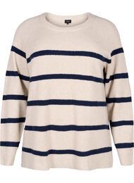 Ribbestrikket genser med striper, P.Stone/Navy.B.Mel.