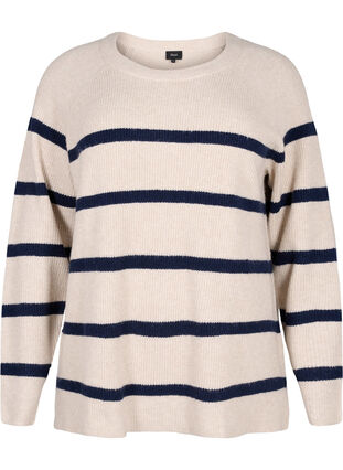 Zizzi Ribbestrikket genser med striper, P.Stone/Navy.B.Mel., Packshot image number 0