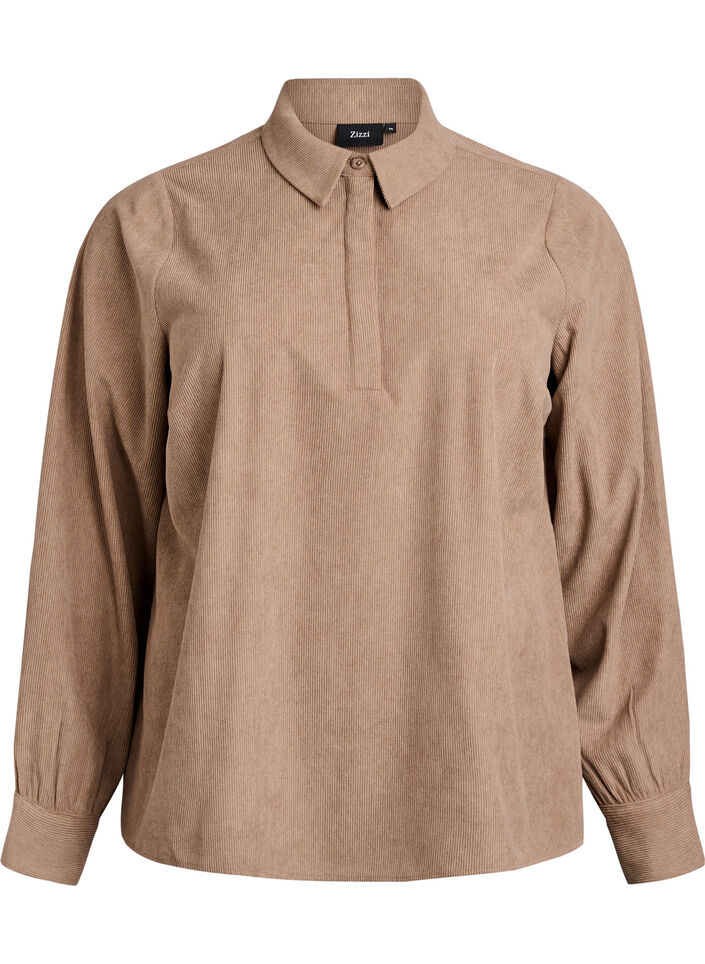 Langermet skjortebluse i cordfløyel, Caribou, Packshot
