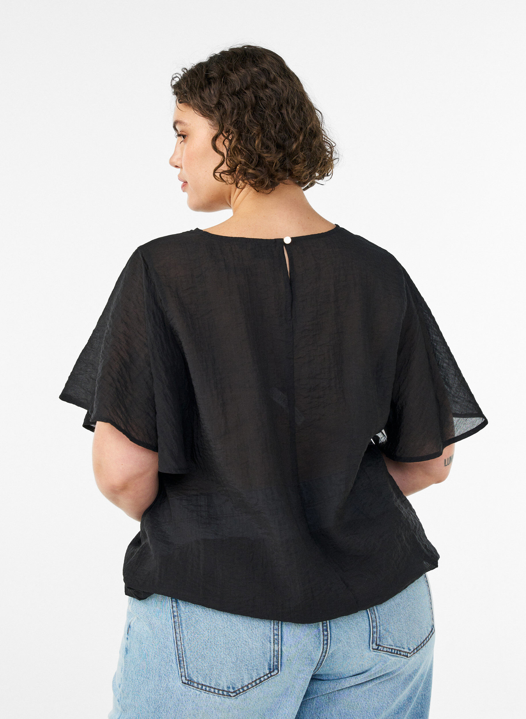 ZizziBluse med ballongform og flaggermus ermer, Svart, Model image number 2