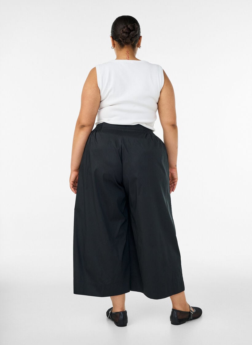 Kulotter med elastisk midje og vide ben, Svart, Model image number 1