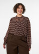 Bluse med heldekkende trykk og kort knappestolpe, Brun, Model image number 0