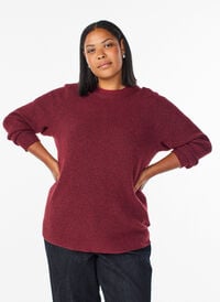 Melert strikkebluse med rund hals, Rød Melert strikkebluse med rund hals, Rød, Model