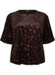 Paljettbluse med albuelange ermer, Brun, Packshot image number 0