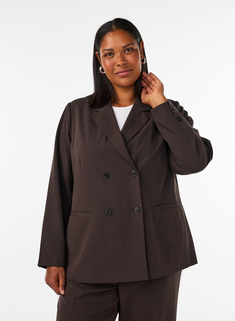 Dobbeltradet blazer med Loose fit, Brun, Model image number 0
